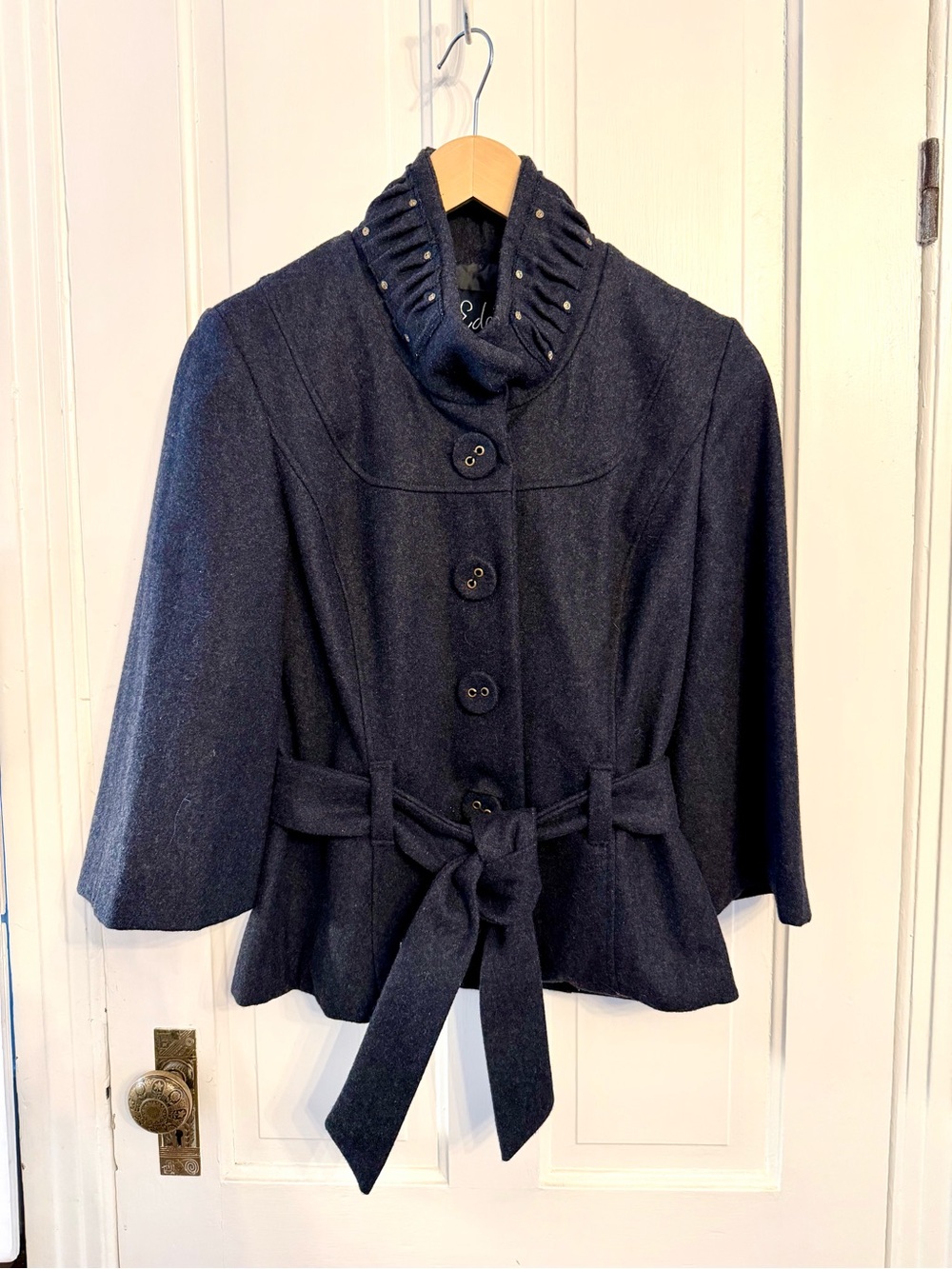 Charcoal Wool-Blend Belted Jacket